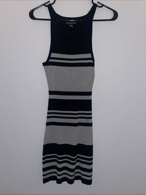 Express Striped Ribbed Midi Tank Dress in Black and Gray